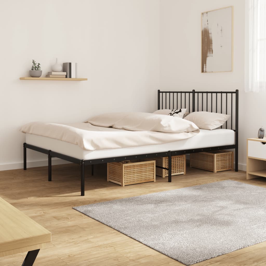 Metal Bed Frame without Mattress with Headboard Black 140x190cm