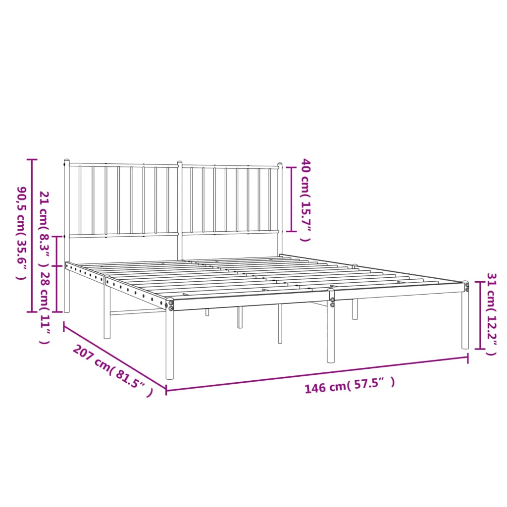 Metal Bed Frame without Mattress with Headboard Black 140x200cm