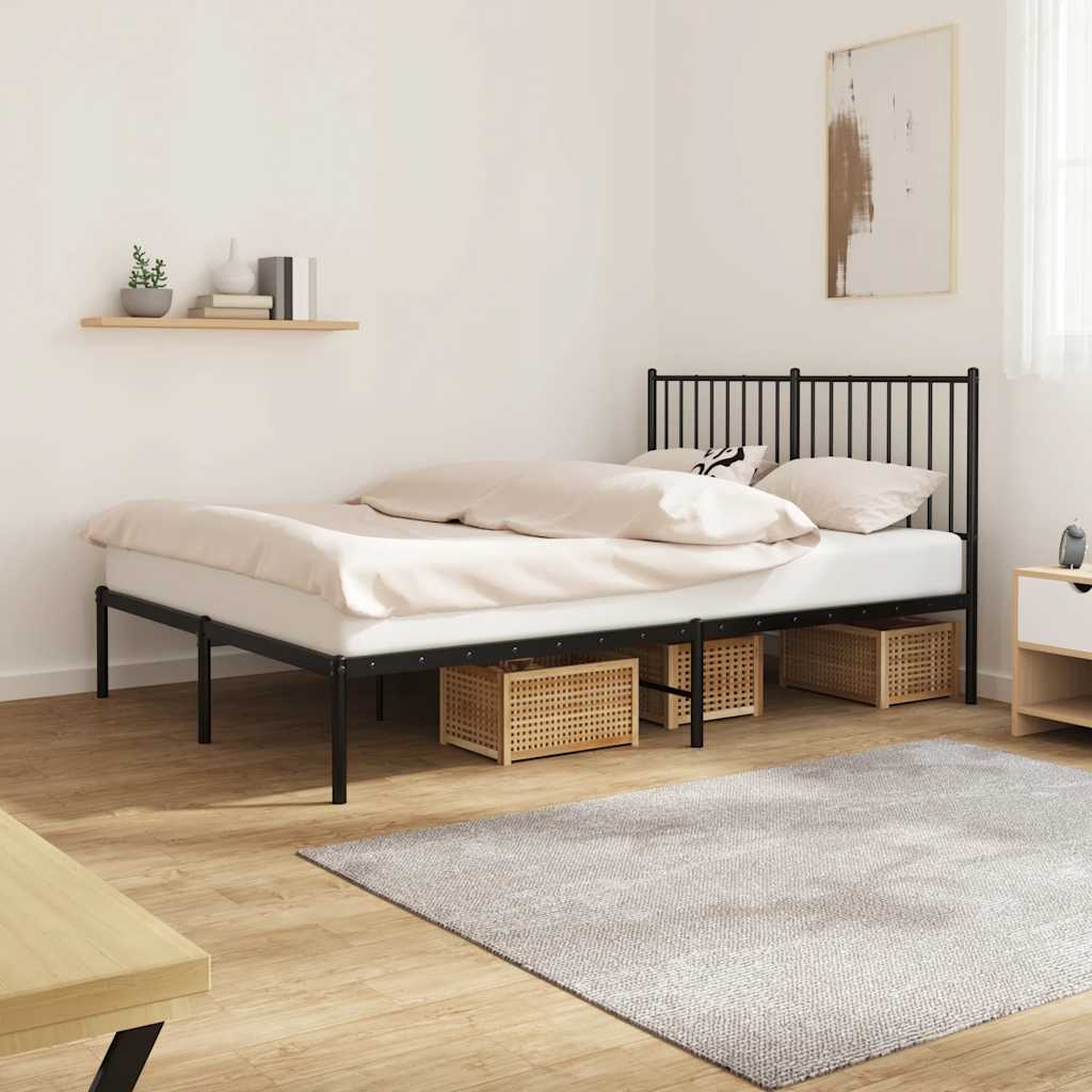 Metal Bed Frame without Mattress with Headboard Black 140x200cm