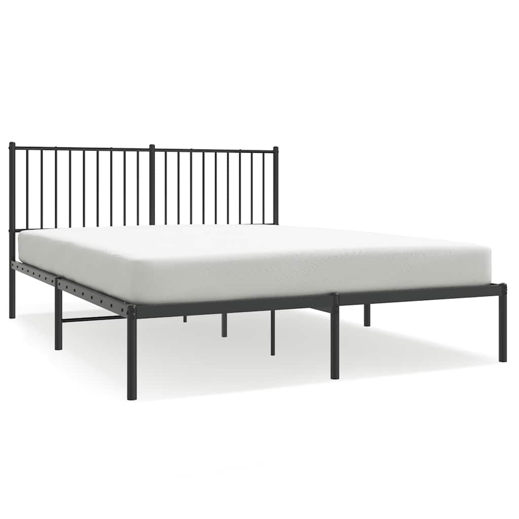 Metal Bed Frame without Mattress with Headboard Black 150x200cm