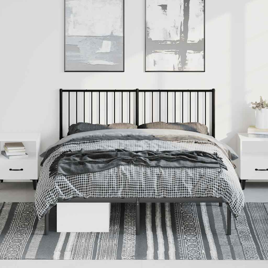 Metal Bed Frame without Mattress with Headboard Black 150x200cm