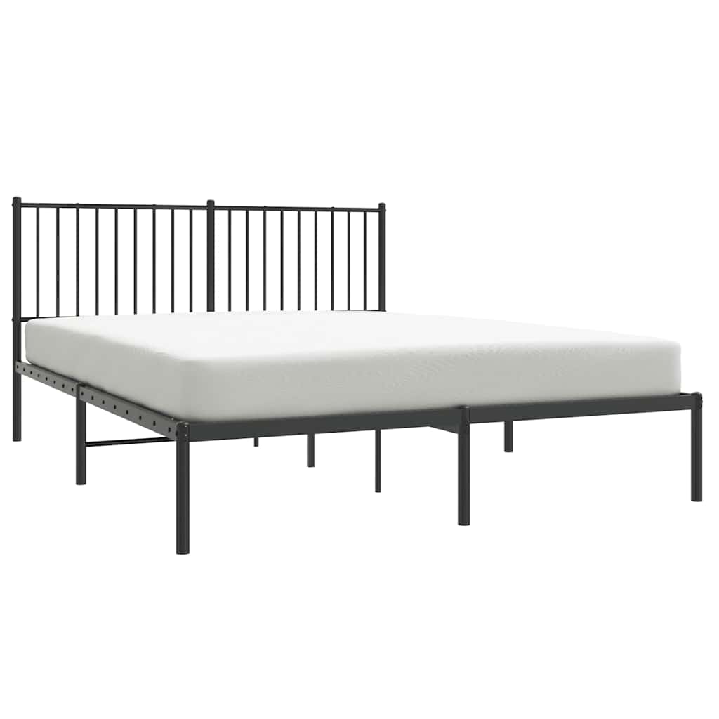 Metal Bed Frame without Mattress with Headboard Black 150x200cm