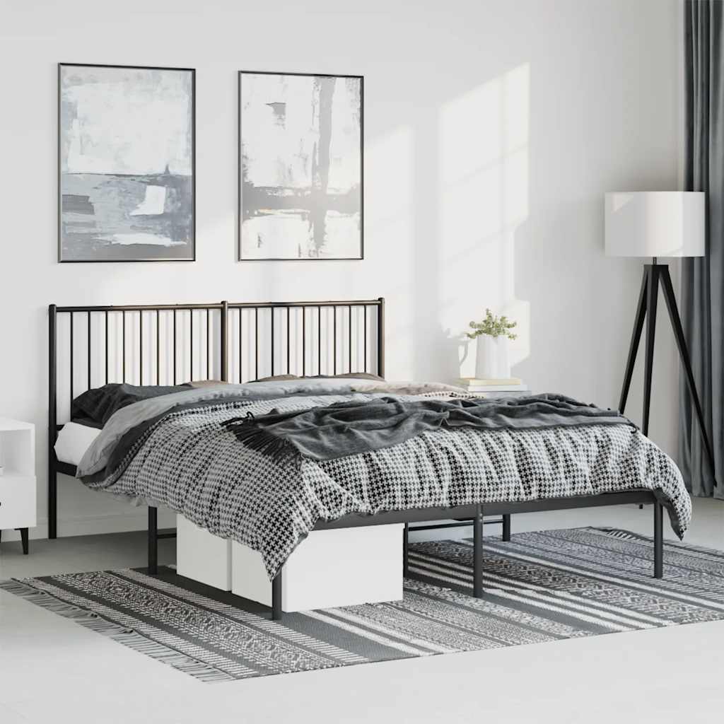 Metal Bed Frame without Mattress with Headboard Black 150x200cm