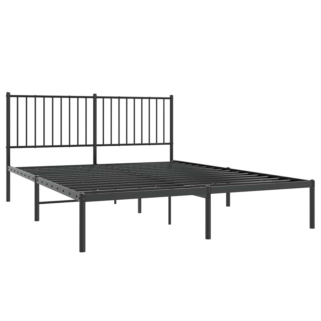 Metal Bed Frame without Mattress with Headboard Black 160x200cm
