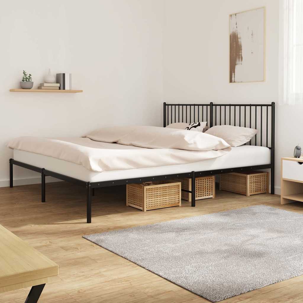 Metal Bed Frame without Mattress with Headboard Black 180x200cm