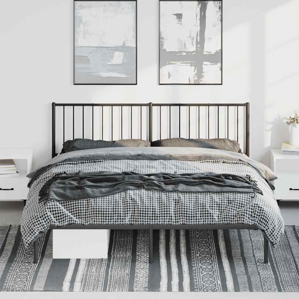 Metal Bed Frame without Mattress with Headboard Black 183x213cm