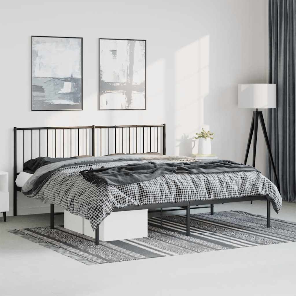 Metal Bed Frame without Mattress with Headboard Black 183x213cm