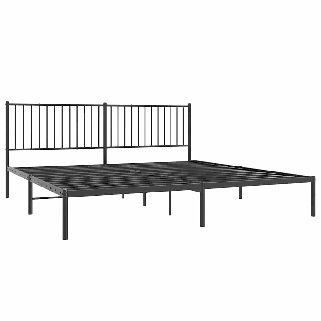 Metal Bed Frame without Mattress with Headboard Black 193x203cm