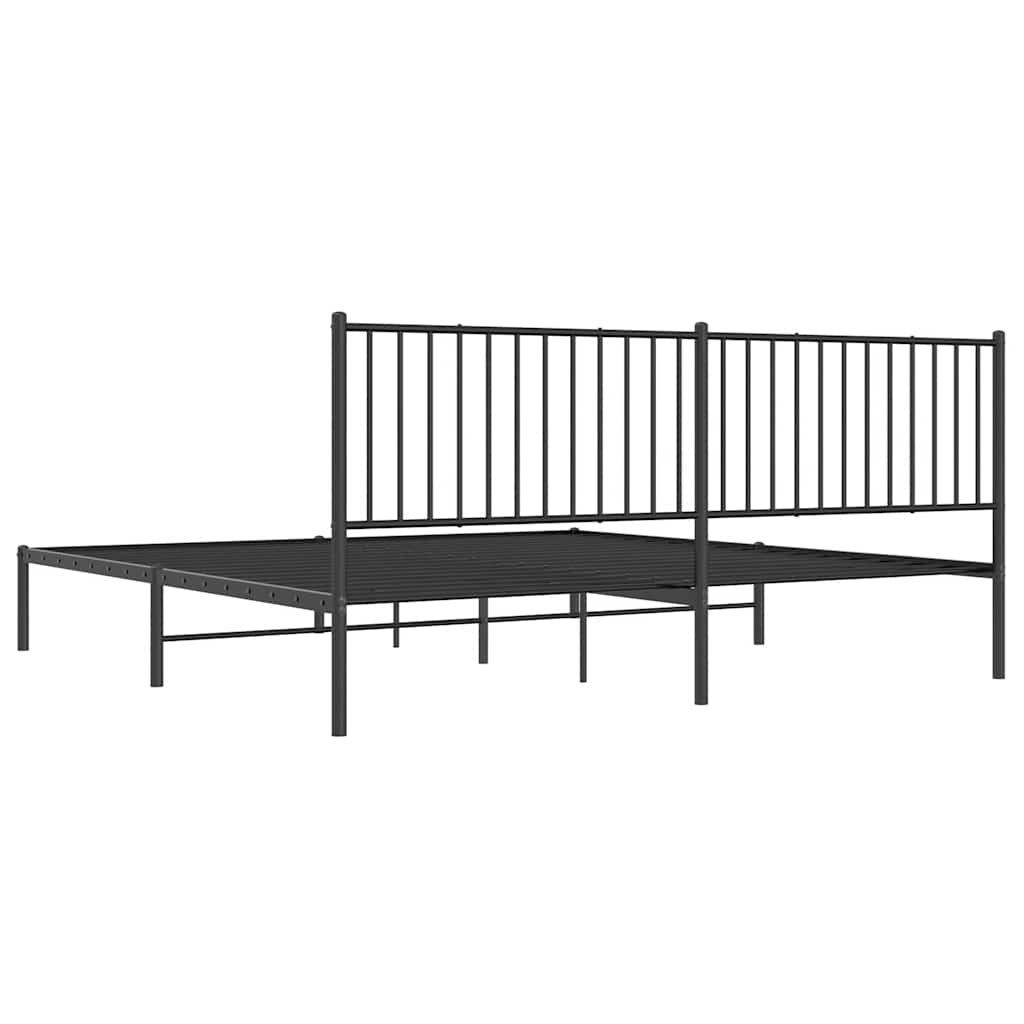 Metal Bed Frame without Mattress with Headboard Black 193x203cm