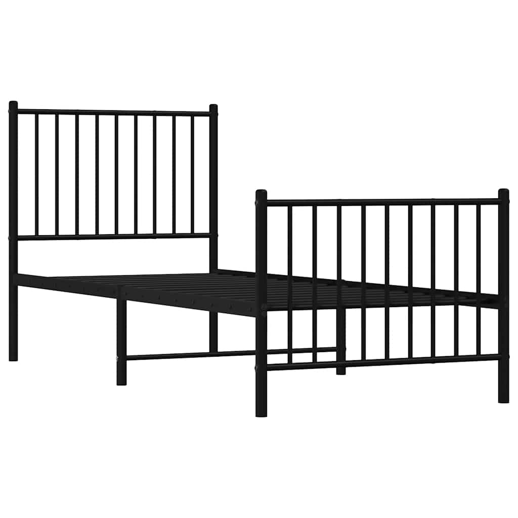 Metal Bed Frame without Mattress with Footboard Black 75x190cm