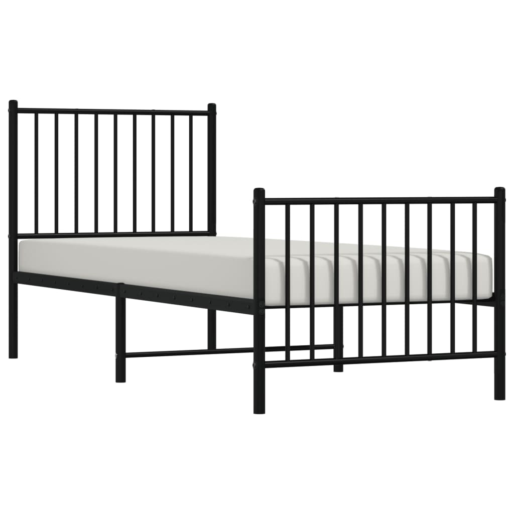 Metal Bed Frame without Mattress with Footboard Black 75x190cm