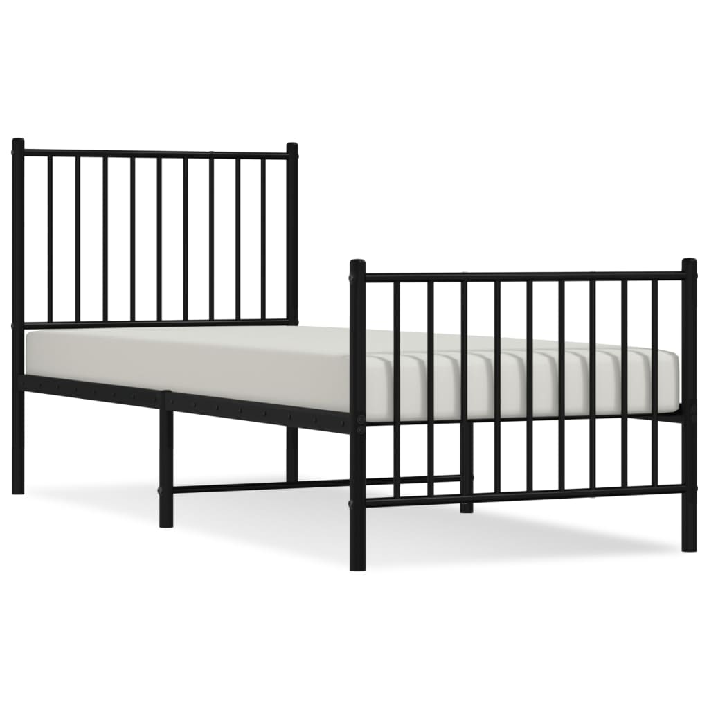 Metal Bed Frame without Mattress with Footboard Black 80x200cm