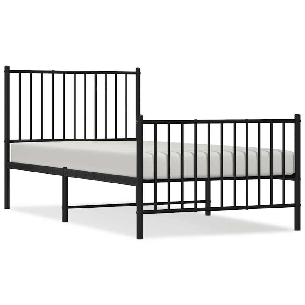 Metal Bed Frame without Mattress with Footboard Black 90x190cm