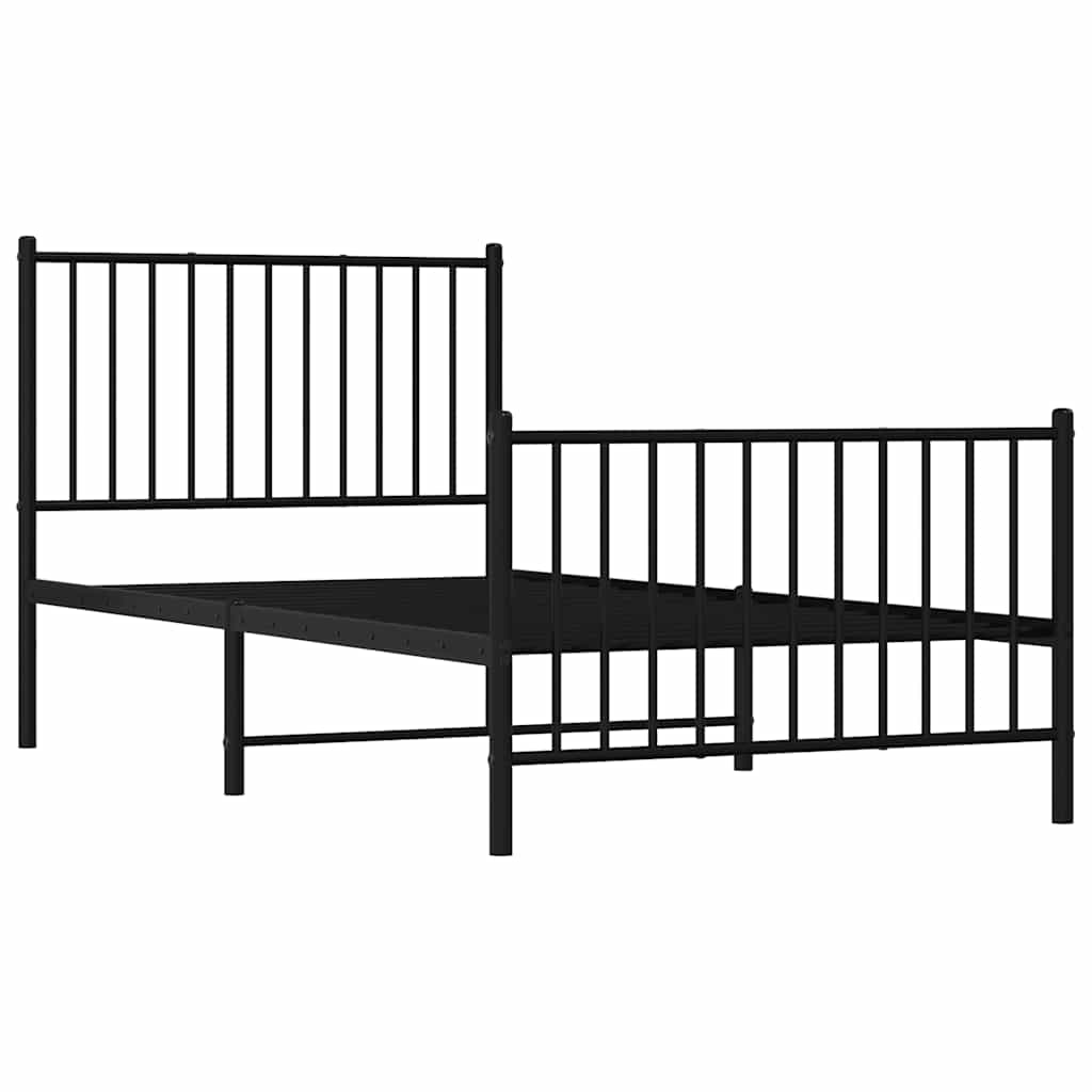 Metal Bed Frame without Mattress with Footboard Black 90x190cm