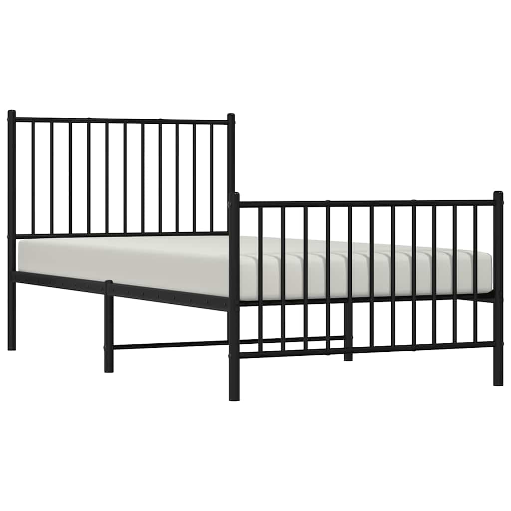 Metal Bed Frame without Mattress with Footboard Black 90x190cm