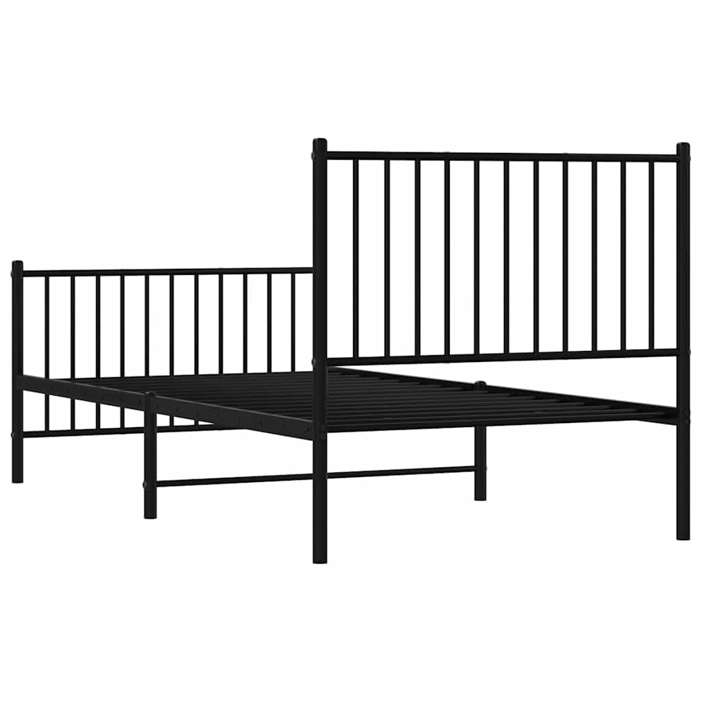 Metal Bed Frame without Mattress with Footboard Black 90x190cm