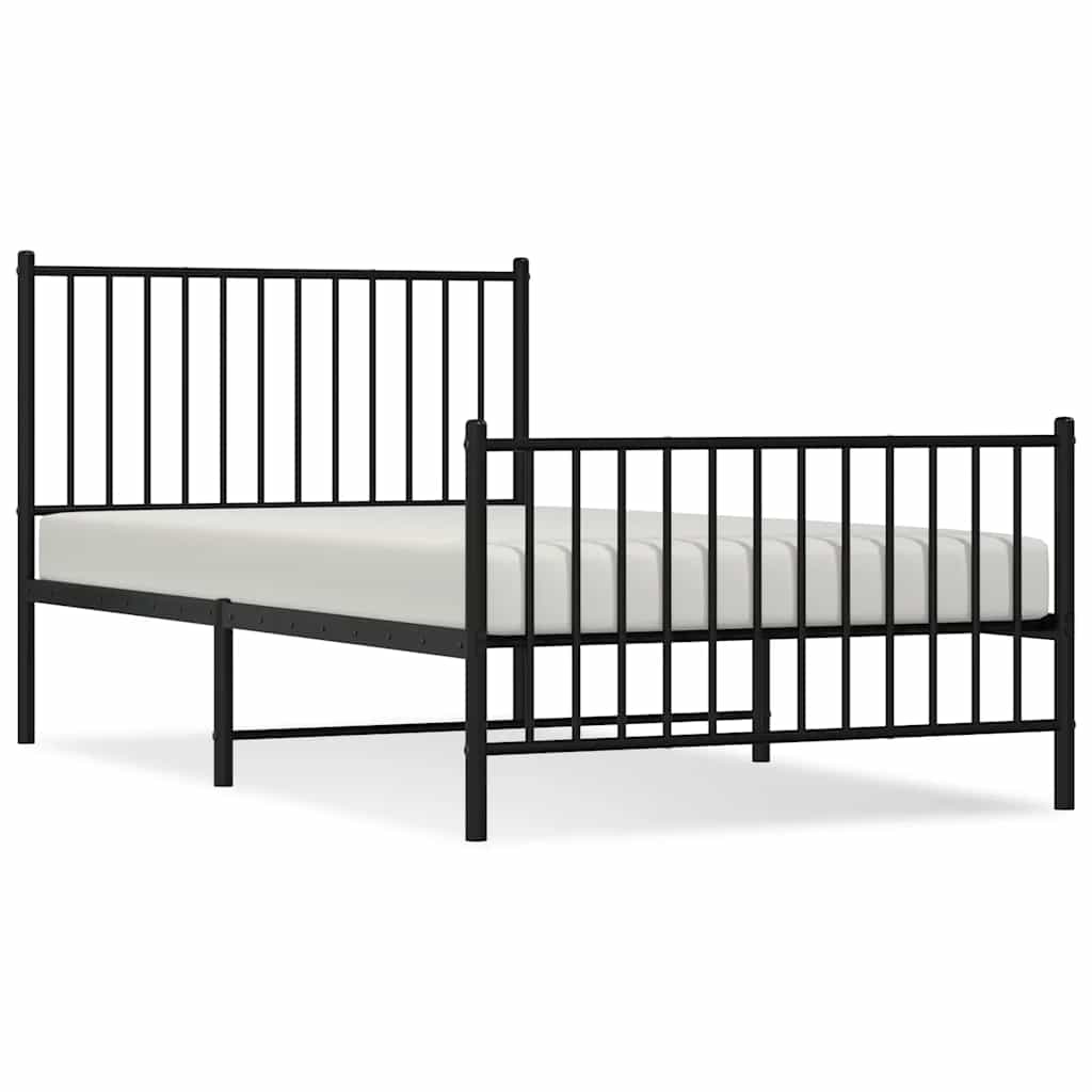 Metal Bed Frame without Mattress with Footboard Black 100x190cm