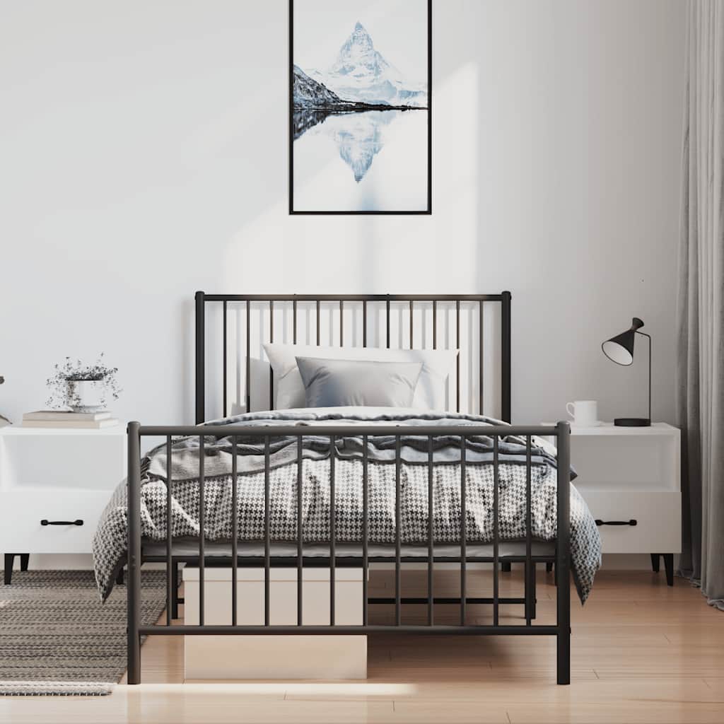 Metal Bed Frame without Mattress with Footboard Black 100x190cm