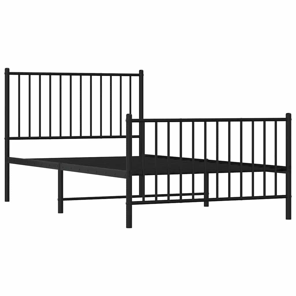 Metal Bed Frame without Mattress with Footboard Black 100x190cm