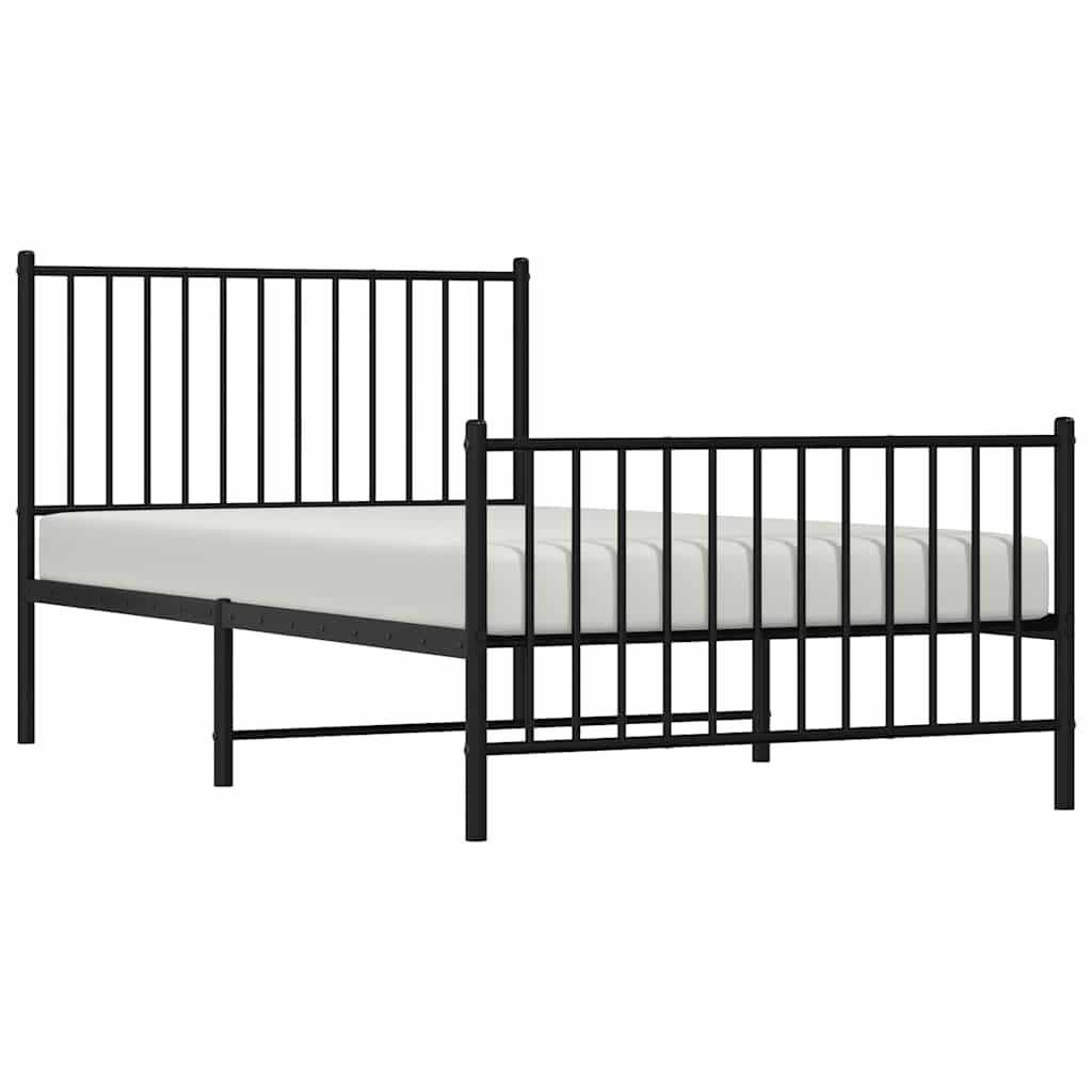 Metal Bed Frame without Mattress with Footboard Black 100x190cm