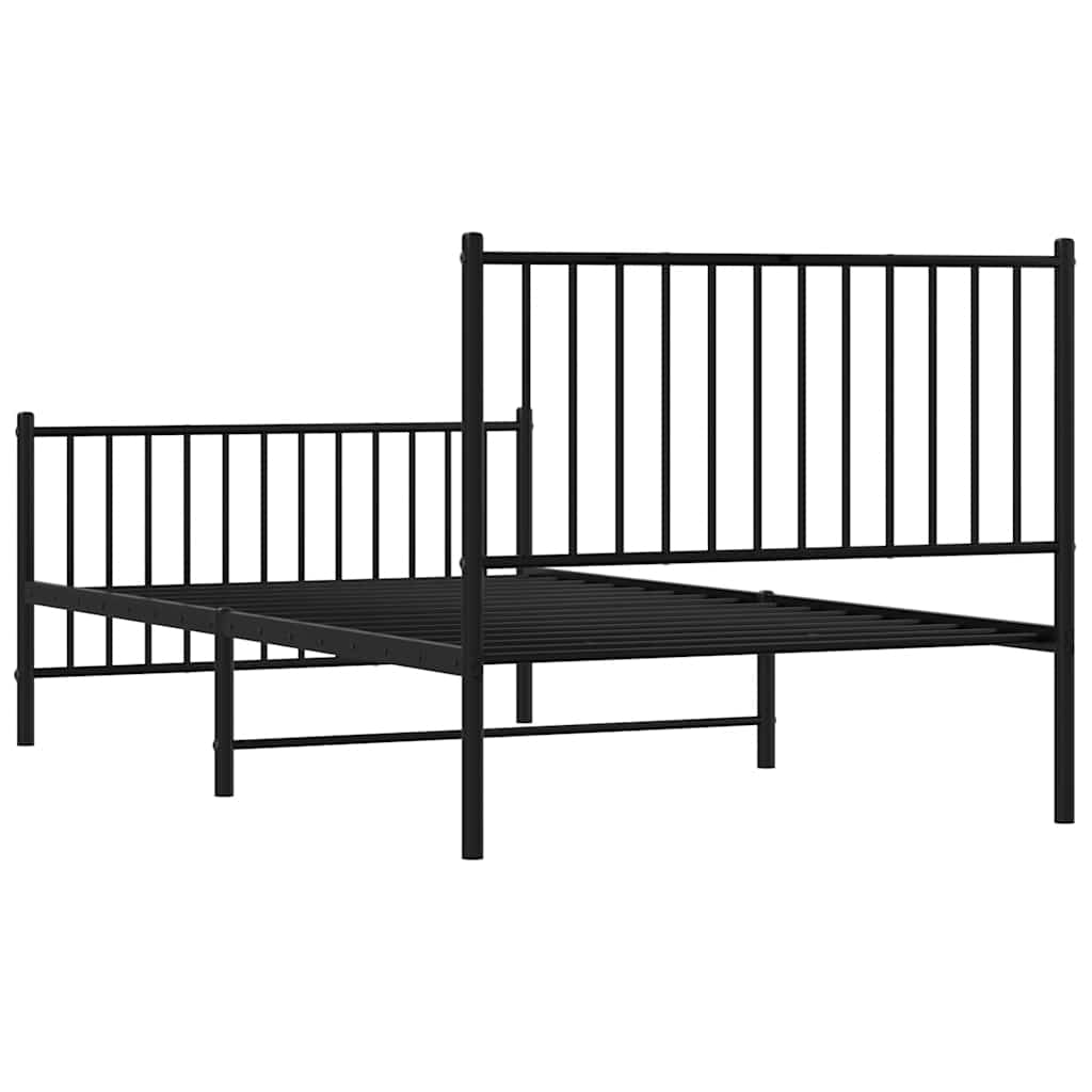 Metal Bed Frame without Mattress with Footboard Black 100x190cm