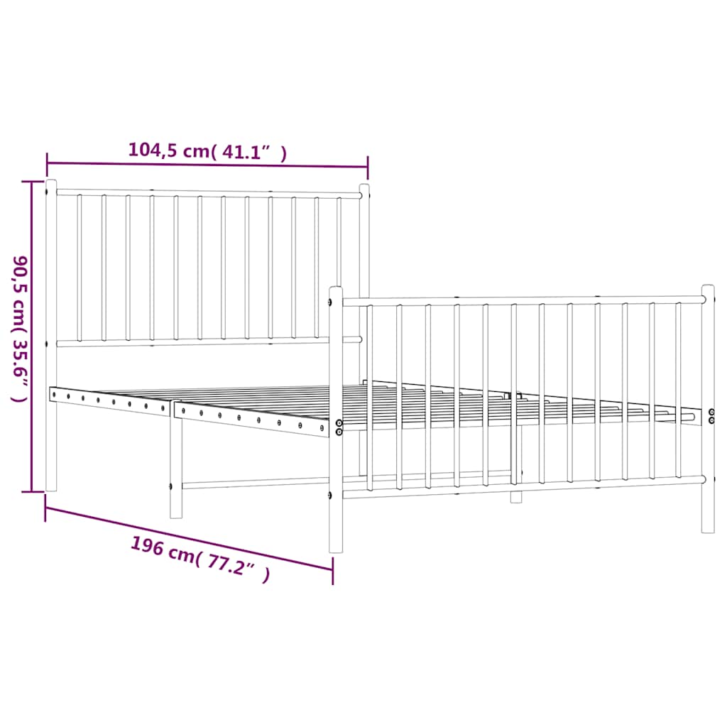 Metal Bed Frame without Mattress with Footboard Black 100x190cm