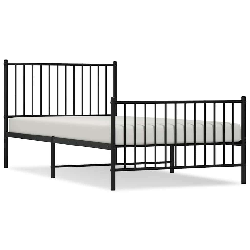 Metal Bed Frame without Mattress with Footboard Black 100x200cm