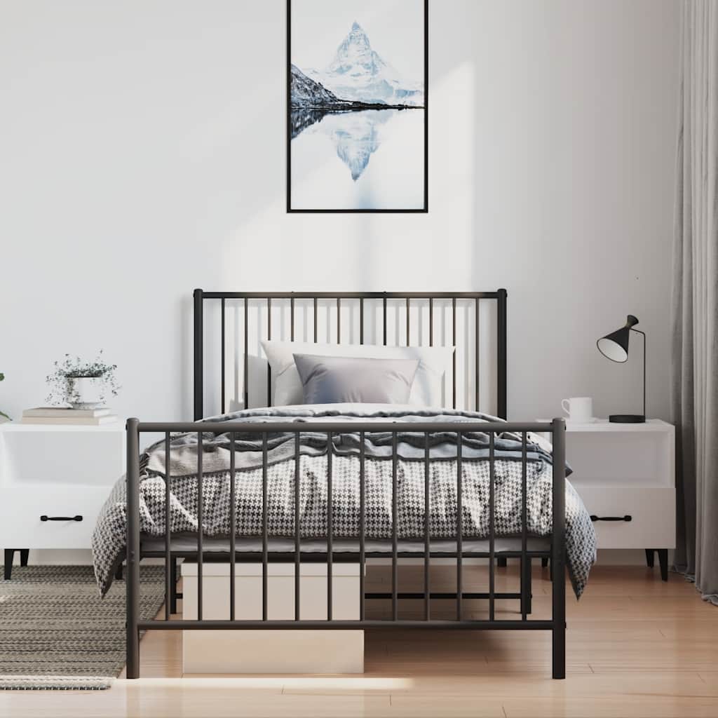 Metal Bed Frame without Mattress with Footboard Black 100x200cm