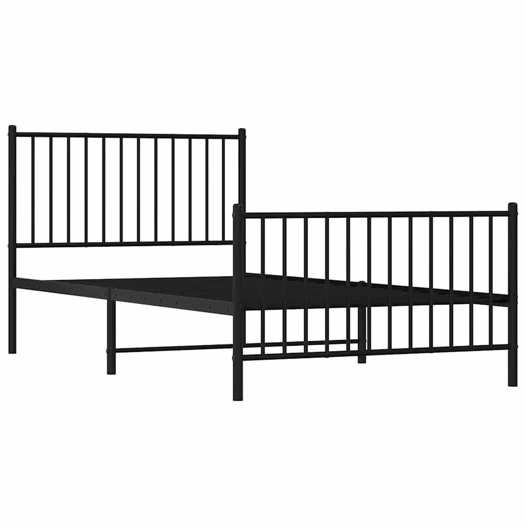 Metal Bed Frame without Mattress with Footboard Black 100x200cm