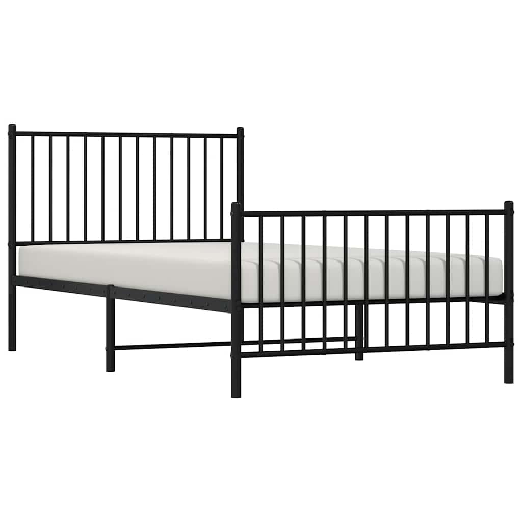 Metal Bed Frame without Mattress with Footboard Black 100x200cm
