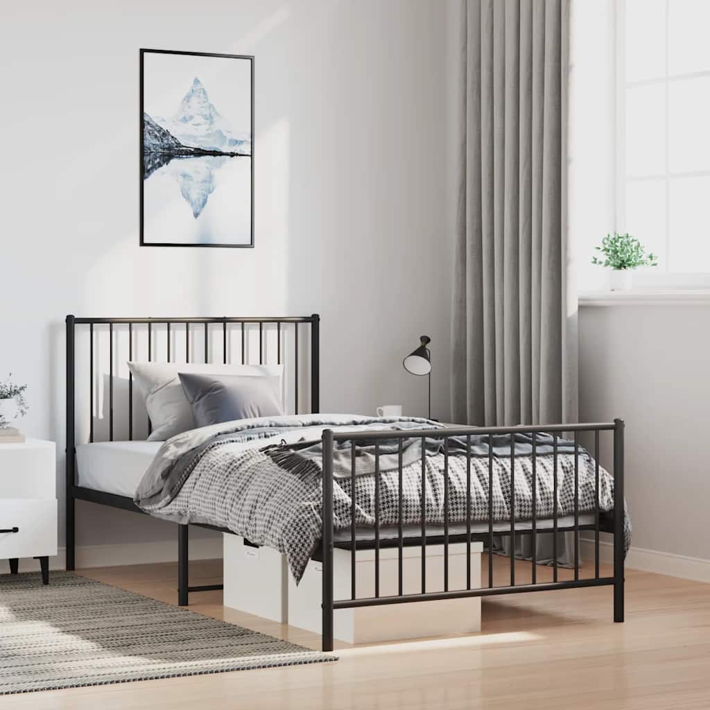 Metal Bed Frame without Mattress with Footboard Black 100x200cm