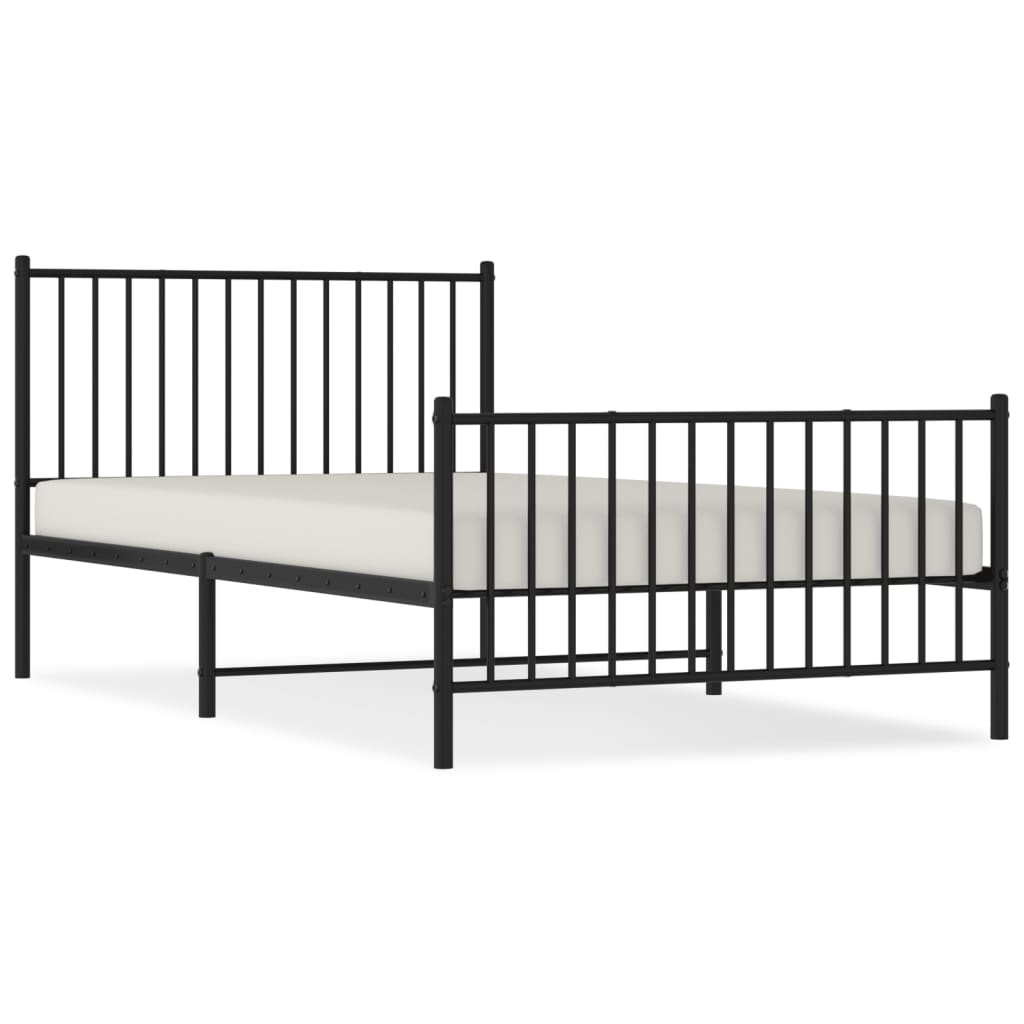 Metal Bed Frame without Mattress with Footboard Black 107x203cm