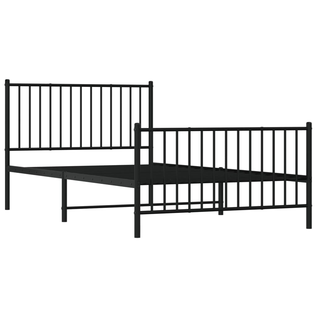 Metal Bed Frame without Mattress with Footboard Black 107x203cm