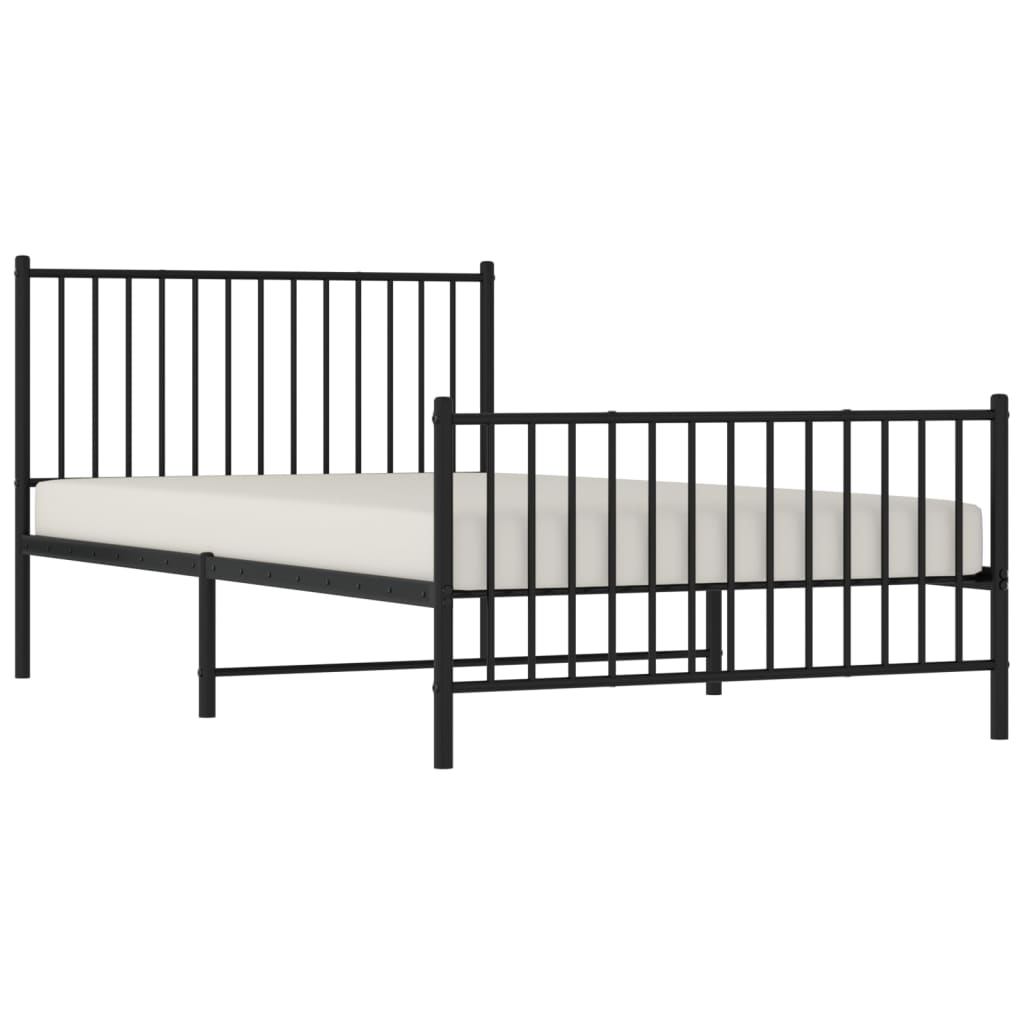 Metal Bed Frame without Mattress with Footboard Black 107x203cm