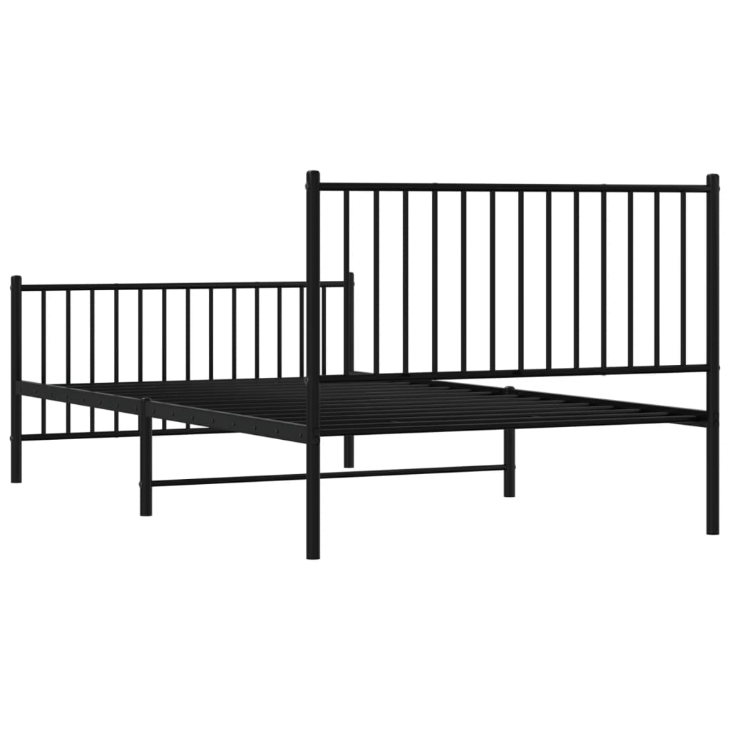 Metal Bed Frame without Mattress with Footboard Black 107x203cm