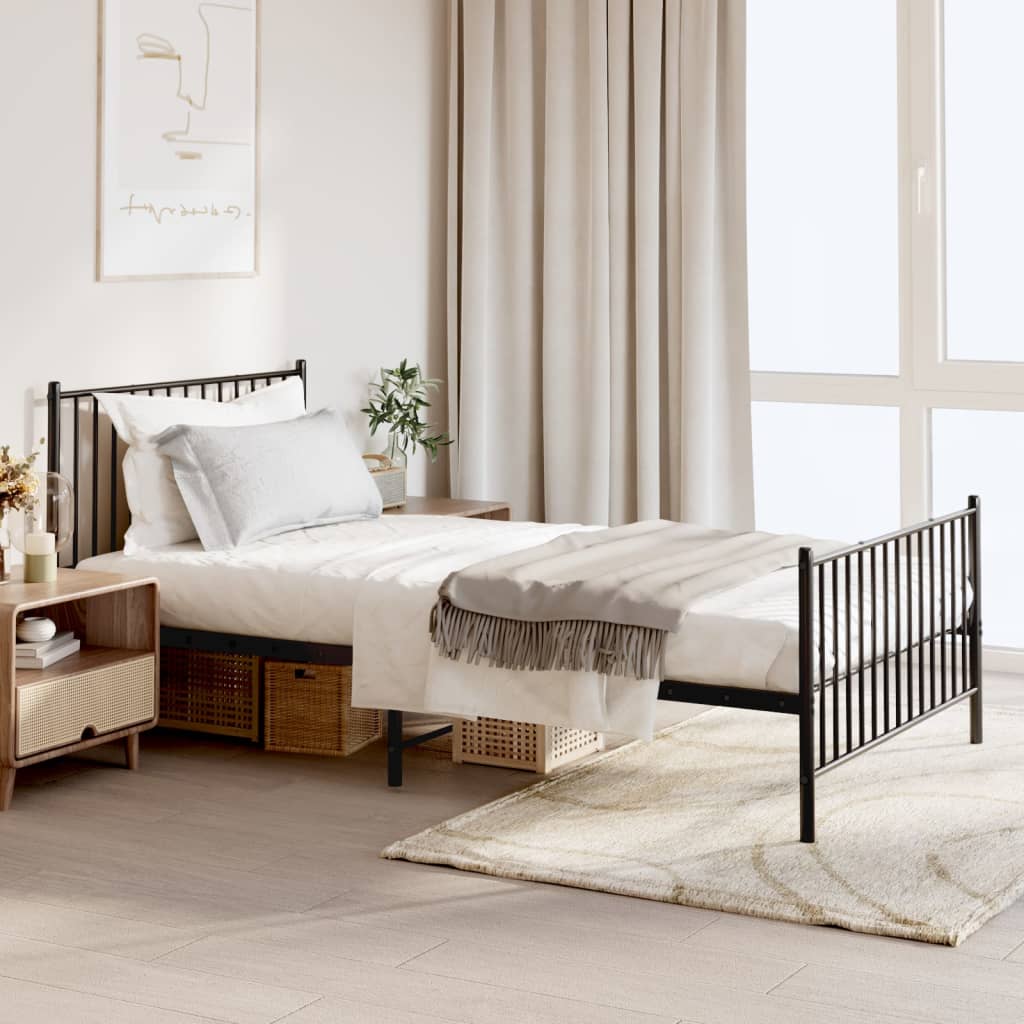 Metal Bed Frame without Mattress with Footboard Black 107x203cm