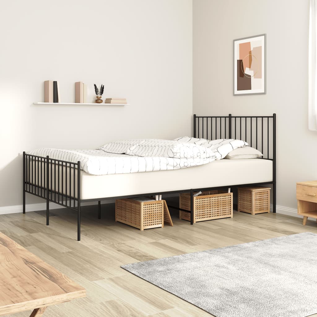 Metal Bed Frame without Mattress with Footboard Black 120x190cm