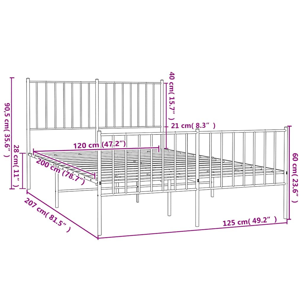 Metal Bed Frame without Mattress with Footboard Black 120x200cm