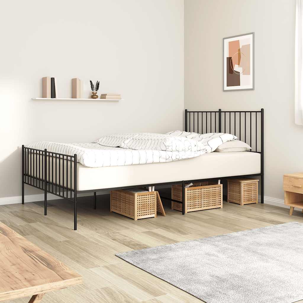 Metal Bed Frame without Mattress with Footboard Black 120x200cm