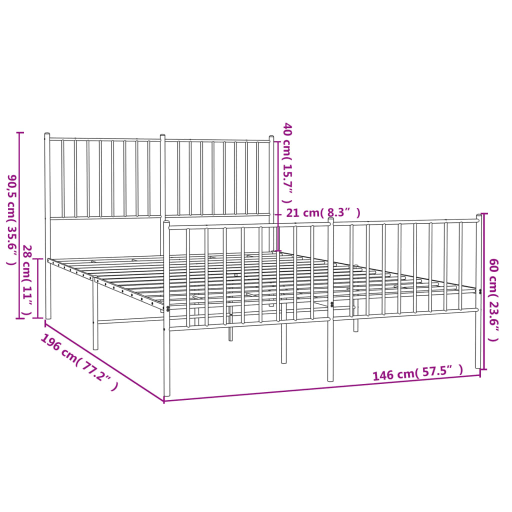 Metal Bed Frame without Mattress with Footboard Black 140x190cm