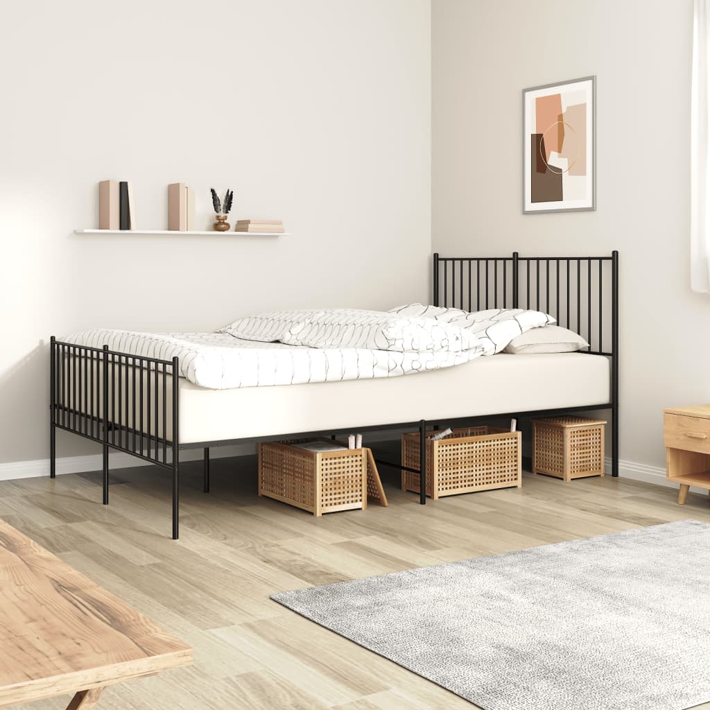 Metal Bed Frame without Mattress with Footboard Black 140x190cm