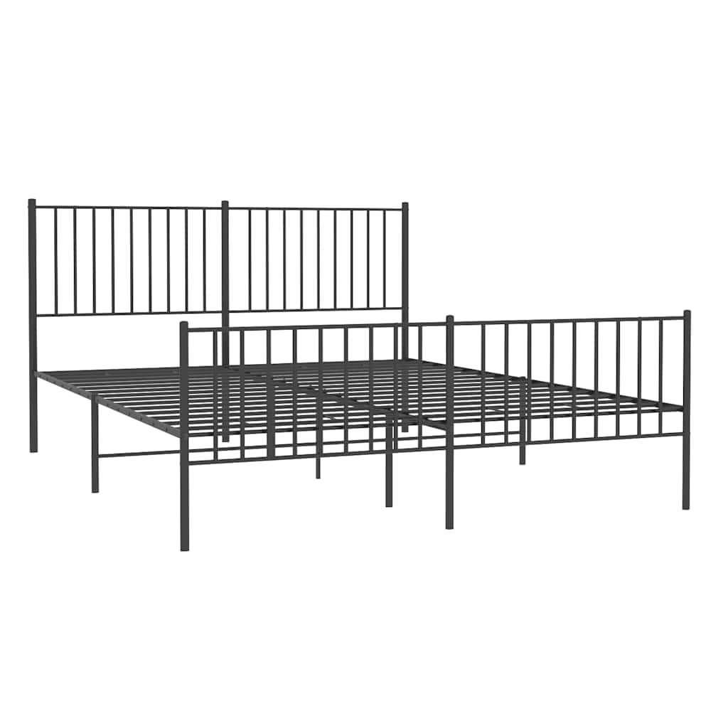 Metal Bed Frame without Mattress with Footboard Black 150x200cm