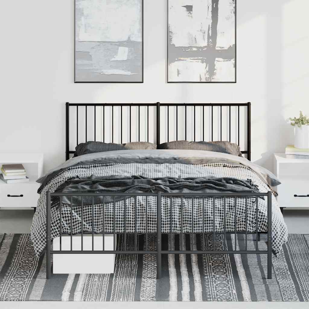 Metal Bed Frame without Mattress with Footboard Black 150x200cm