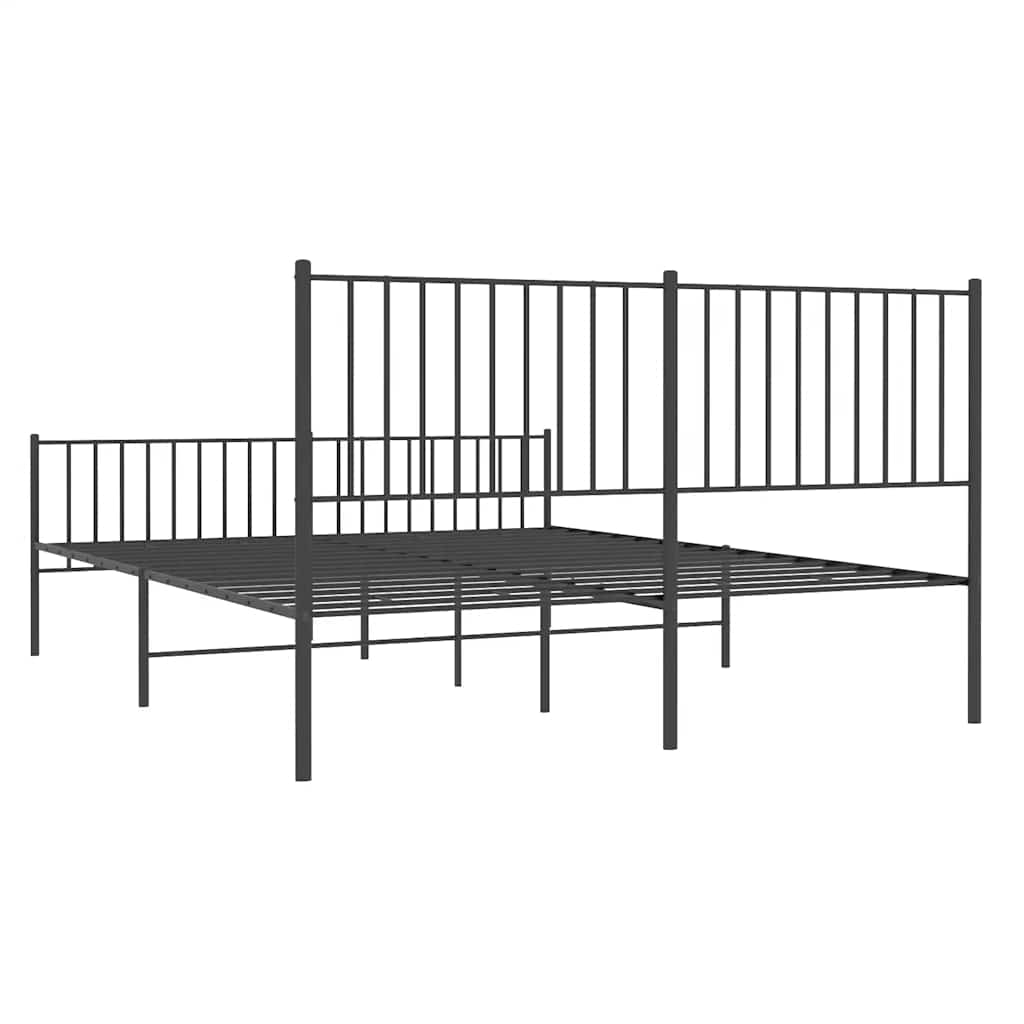 Metal Bed Frame without Mattress with Footboard Black 150x200cm
