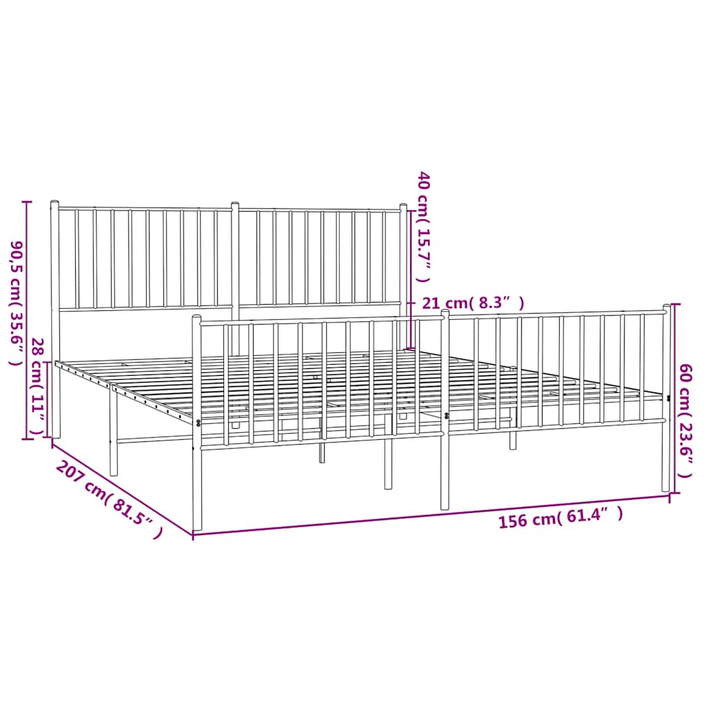 Metal Bed Frame without Mattress with Footboard Black 150x200cm