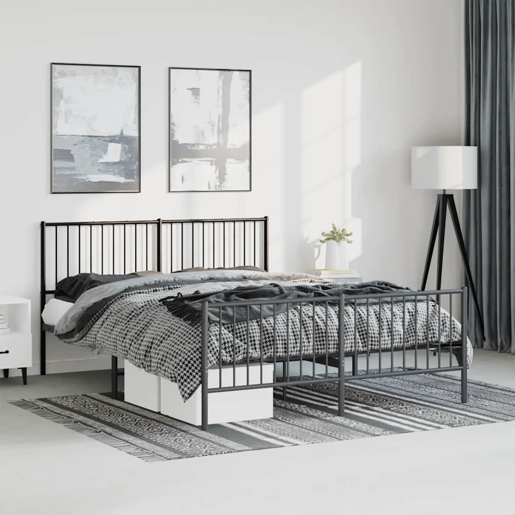 Metal Bed Frame without Mattress with Footboard Black 150x200cm