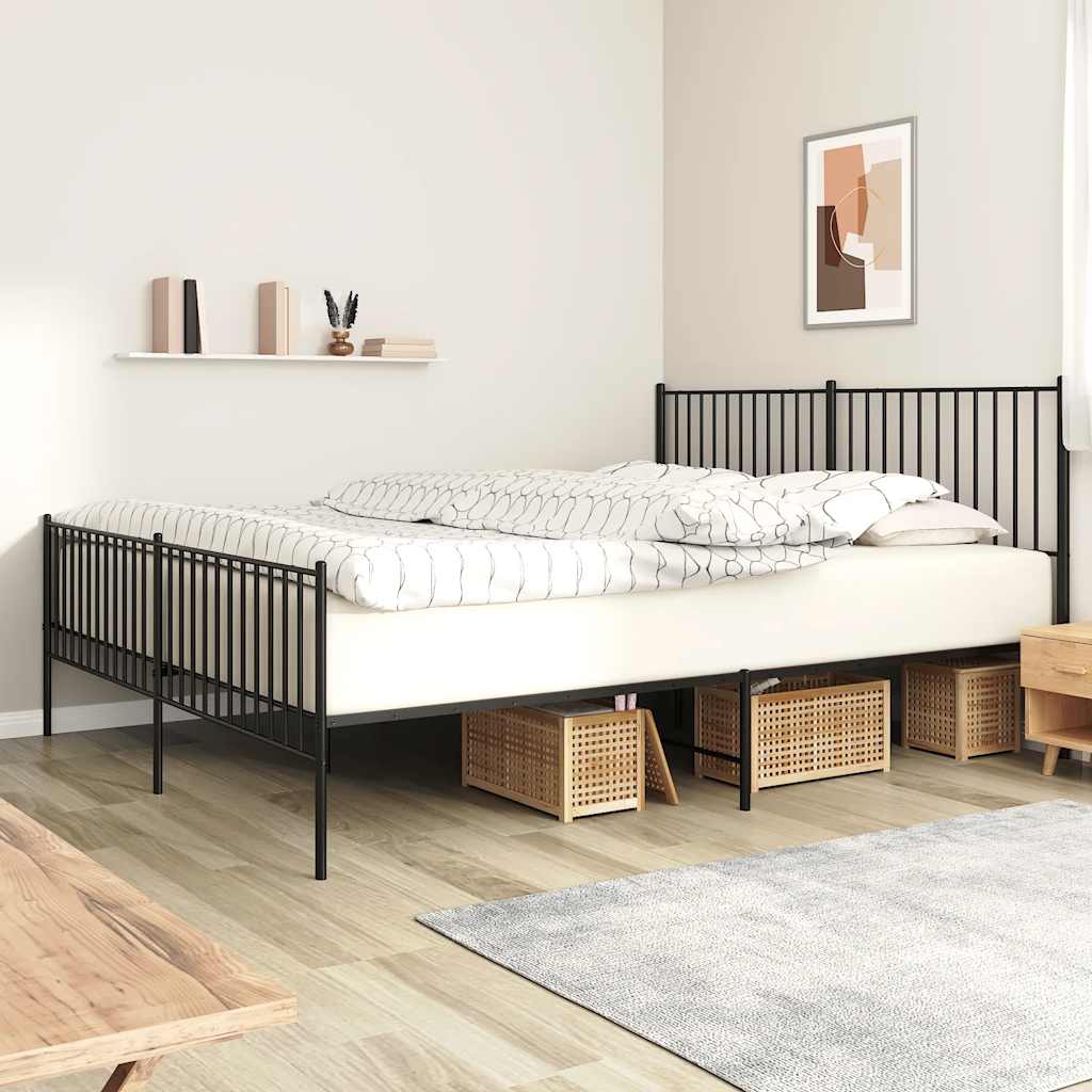 Metal Bed Frame without Mattress with Footboard Black 180x200cm