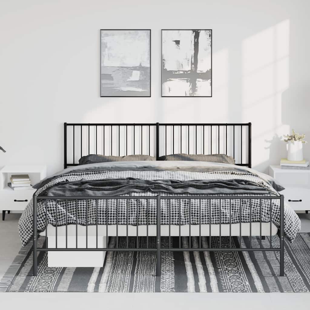 Metal Bed Frame without Mattress with Footboard Black 183x213cm