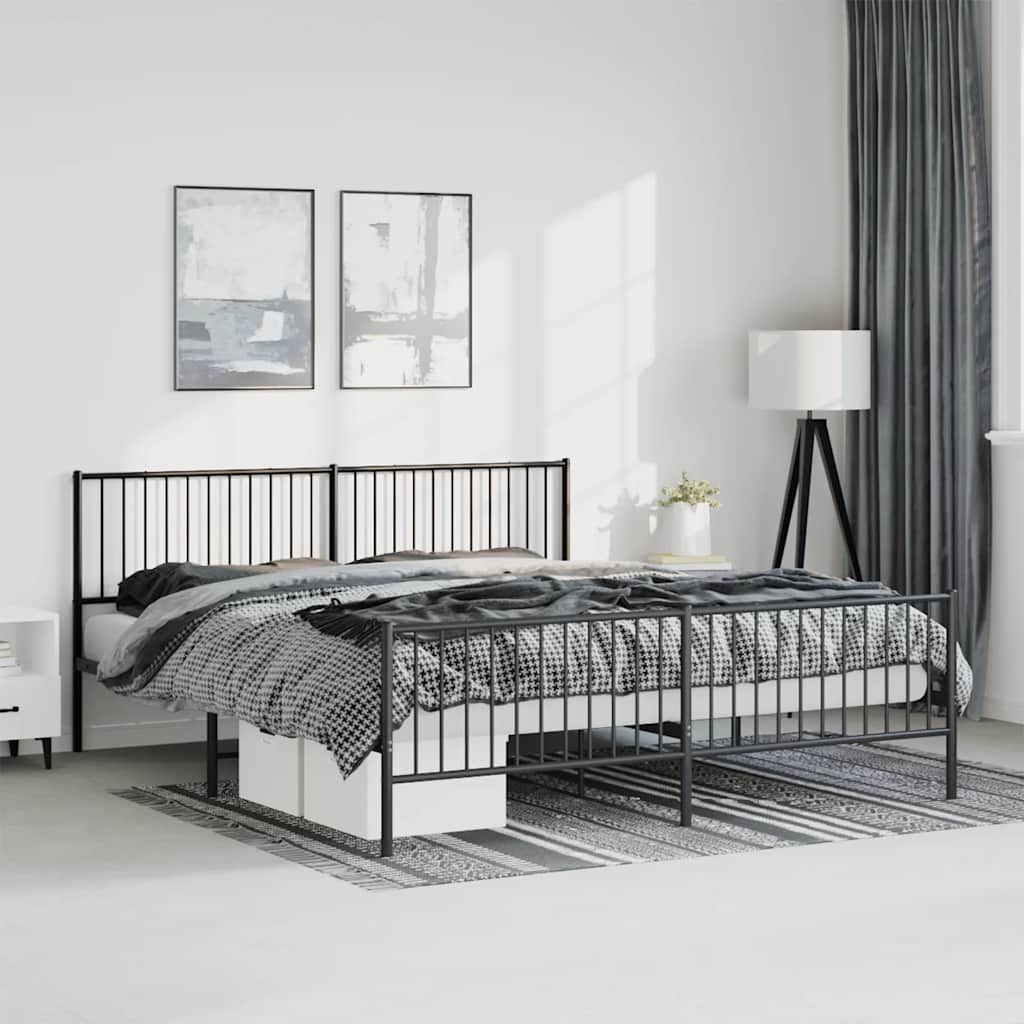 Metal Bed Frame without Mattress with Footboard Black 183x213cm