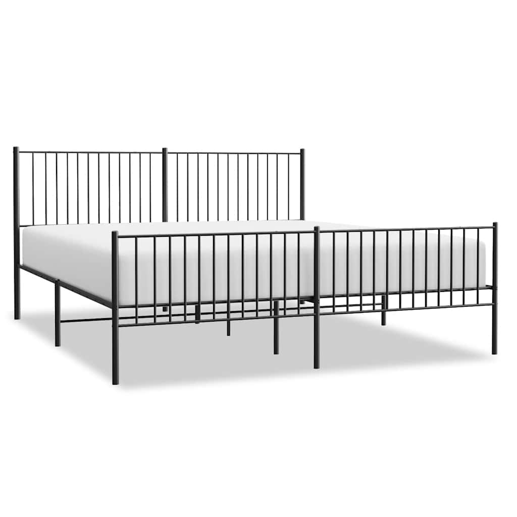Metal Bed Frame without Mattress with Footboard Black 193x203cm